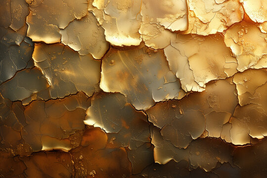 Old concrete wall covered with gold paint. Abstract background.