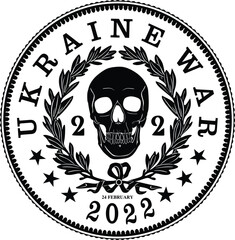 Ukraine war coin with skull handmade design vector	