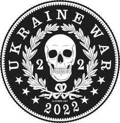 Ukraine war coin with skull handmade design vector	
