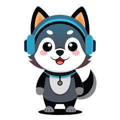 cartoon dog in headphone vector  