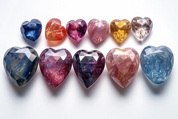 Jewel on white shine color, Collection of many different natural gemstones amethyst, lapis lazuli, rose quartz, citrine, ruby, amazonite, moonstone, labradorite, chalcedony, blue topaz
