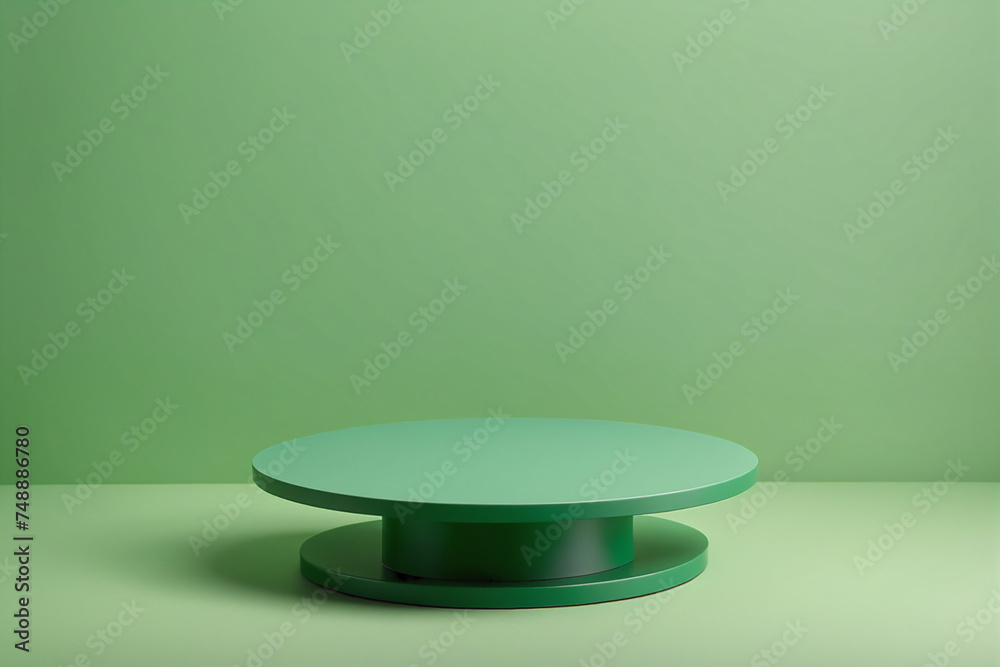 Aufkleber empty pedestal display on green background with blank stand for product show or presentation