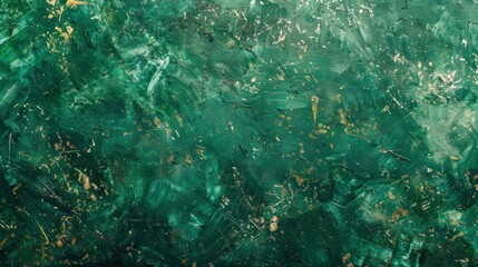 Abstract Green and Gold Acrylic Painting, Textured green acrylic paint with splashes of gold...