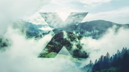 A creative double exposure image where the letter "X" is filled with a serene landscape of hills, fields, and clouds, blending typography with nature