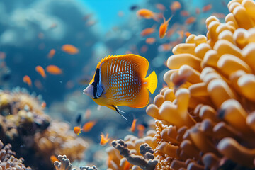 Tropical seascape with beautiful tropical fish - obrazy, fototapety, plakaty