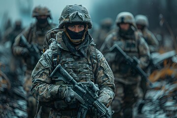 special forces squad advancing on the battlefield