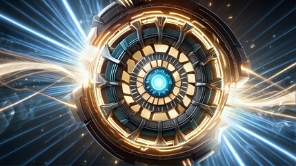 Obraz premium an abstract background with an arc reactor-like central element emitting waves of energy, portraying the power and control over temporal forces.