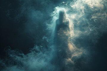 An unidentified humanoid ghost made of smoke. - obrazy, fototapety, plakaty