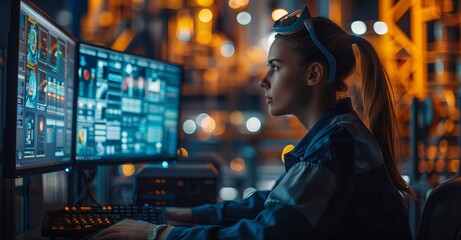 Fototapeta premium Engineer operators use Scada systems in the workplace,