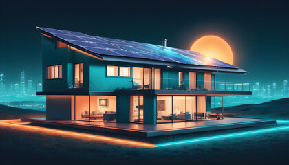 futuristic generic smart home with solar panels rooftop system energy 3