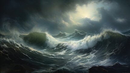 Rough ocean and big waves in a storm