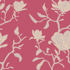 Vector seamless pattern of blooming magnolia. I created the collection from the details of my painting. 