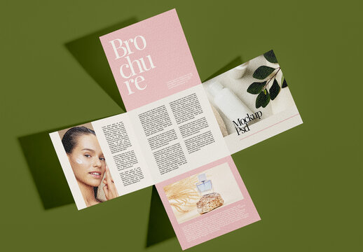 Top View of  Square Four Fold Brochure Mockup