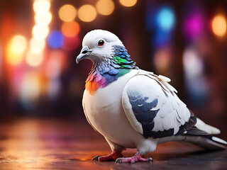 white dove on blue background,white a pigeon, Blur colorful lighting background,