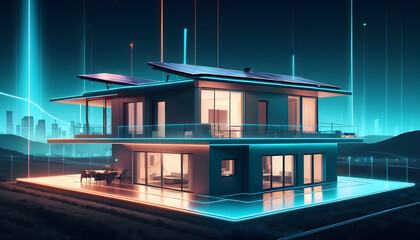 futuristic generic smart home with solar panels rooftop system energy 10