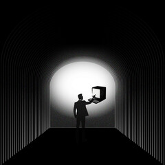 silhueta homem apontando para um comptador IA