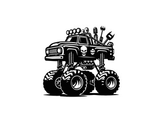 Unleash the Roar: Experience the Monstrous Thrill of a Jaw-Dropping Monster Truck Rally - High-Quality Vector Illustration