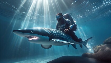 Underwater Encounter: Scuba Diver Holding a Shark