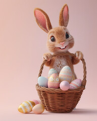 Colorful Easter bunny on a pastel color background