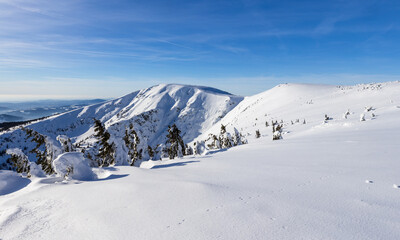 Fototapeta premium View of winter mountain landscape, the Giant mountains.