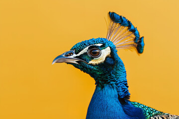 a peacock against a yellow background