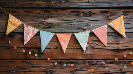Festive color paper pennantson wood texture banner - Celebration party design