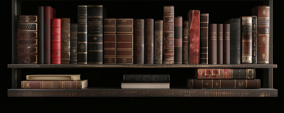 Books on the shelf black background