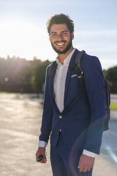 Handsome businessman portrait at sunset. Hispanic ethnicity. Z generation.