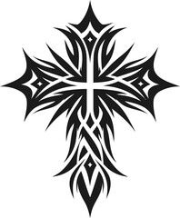 gothic cross in modern tribal tattoo, abstract line art, minimalist contour,