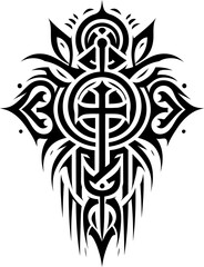 gothic cross in modern tribal tattoo, abstract line art, minimalist contour,