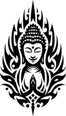 budha in modern tribal tattoo, abstract line art, minimalist contour,