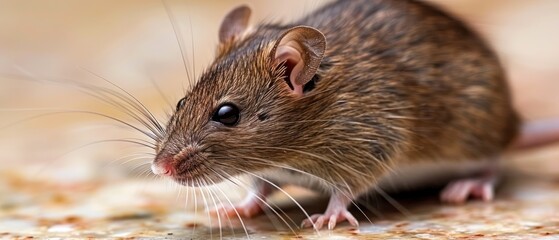 a brown rat sitting on top of a floor next to a piece of paper with writing on the side of it.