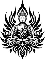 budha in modern tribal tattoo, abstract line art, minimalist contour,