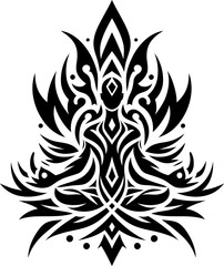 meditation in modern tribal tattoo, abstract line art, minimalist contour,