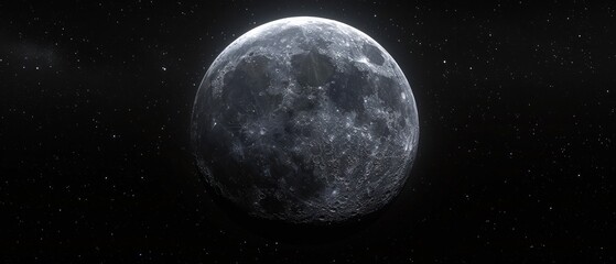 an artist's rendering of a moon in the night sky with stars in the foreground and a black background.