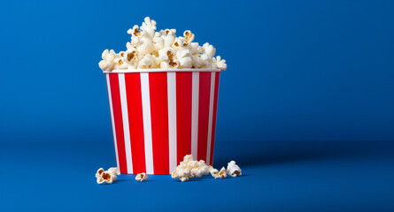 popcorn in cup on blue background