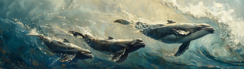 Marine mammals gracefully navigating the ocean depths, a testament to aquatic adaptation.