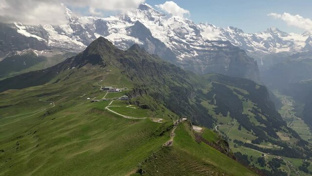 Aerial shot of the Eiger and Mannlichen mountains in Switzerland's Bernese Alps
