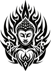 budha in modern tribal tattoo, abstract line art, minimalist contour,