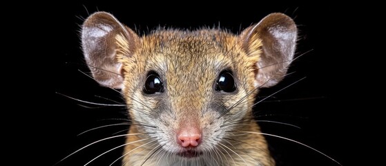 a close up of a small rodent on a black background with a blurry look on it's face.