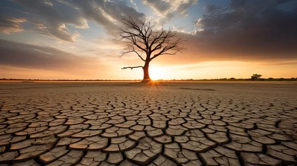 Foto op Canvas Drought cracks the earth a lone tree stands in a parched landscape © Tee