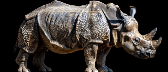 a close up of a rhinoceros on a black background with a white spot on it's face.