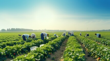 Fototapeta premium Farmers are picking vegetables in a greenhouse. Background: Vegetable farm.