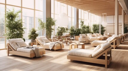 Obraz premium Relaxation areas in co-working spaces: express a comfortable, warm atmosphere, emphasizing the strengths of relaxation areas,