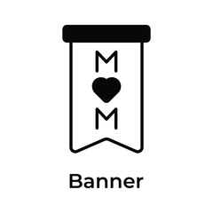 Mothers day banner with heart, flat icon of mothers day celebration banner