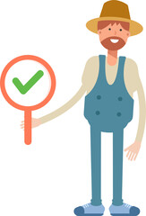 Farmer Character Showing Check Mark
