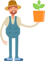 Farmer Character Holding Plant Pot
