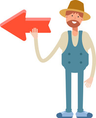 Farmer Character and Arrow Sign

