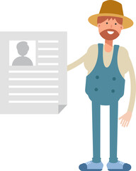 Farmer Character Holding Job Application Document
