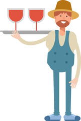 Farmer Character Serving Wine Illustration
